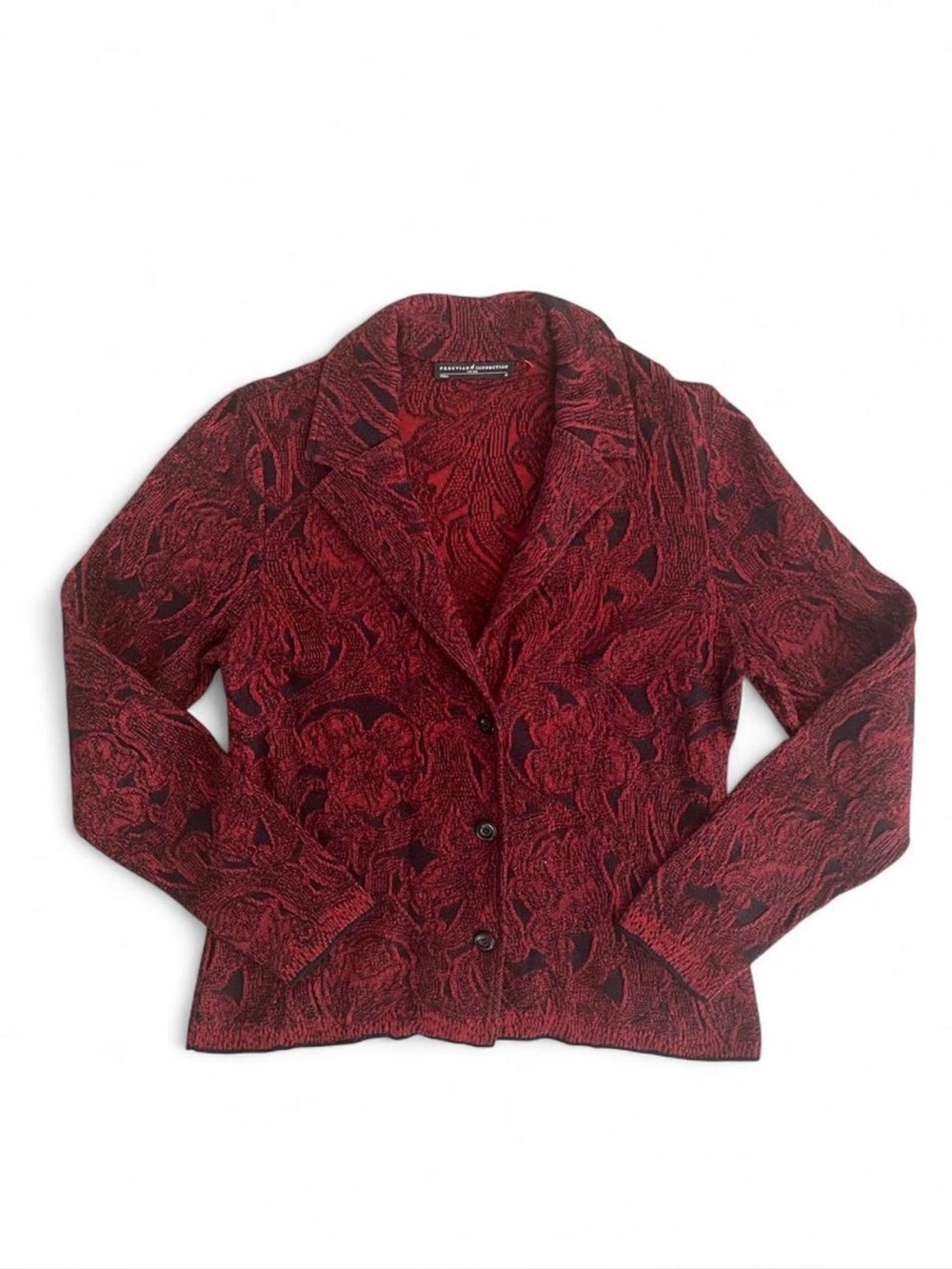 Peruvian Connection Red Patterned Button-Front Blazer